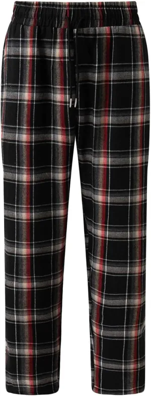 Mens Plaid Sweatpants Elastic Waist Casual Lounge Bottom Soft Comfy Long Pants Sportswear with Pocket and Drawstring