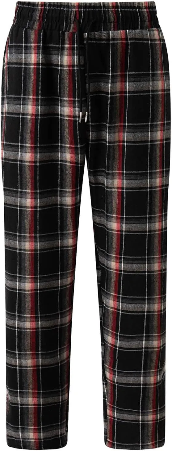 Mens Plaid Sweatpants Elastic Waist Casual Lounge Bottom Soft Comfy Long Pants Sportswear with Pocket and Drawstring