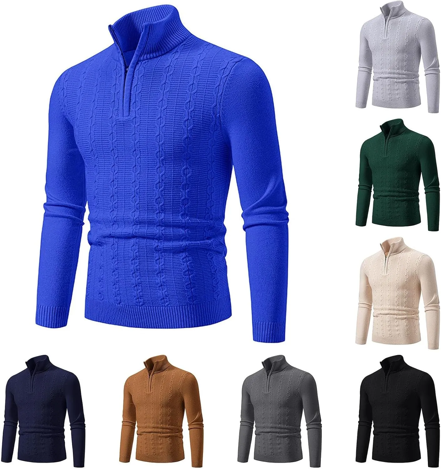 Men's Pullover Sweaters Turtle Neck Long Sleeve Cable Knitted Tops Fall Winter Casual Slim Fit Thermal Sweatshirts