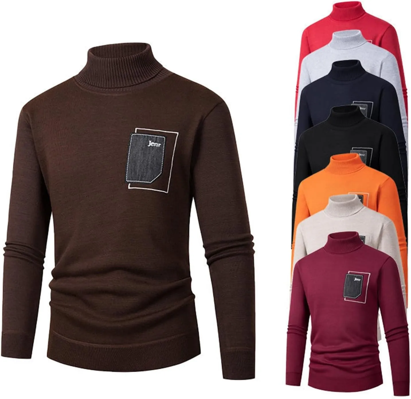 Men's Pullover Sweaters Turtle Neck Long Sleeve Cable Knitted Tops Fall Winter Casual Slim Fit Thermal Sweatshirts