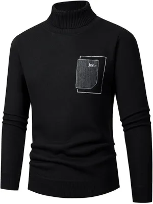 Men's Pullover Sweaters Turtle Neck Long Sleeve Cable Knitted Tops Fall Winter Casual Slim Fit Thermal Sweatshirts