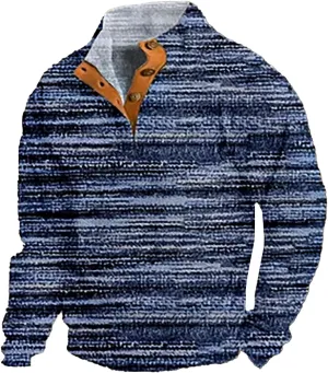 Men's Quarter Button Pullover Sweatshirt 3D Print Corduroy Pullover Long Sleeve Elbow Patch Sweater Sweatshirt