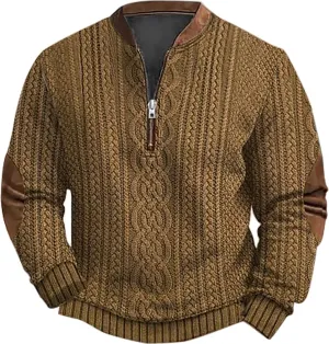Men's Quarter Zip Pullover Vintage 3D Print Sweatshirt Pullover Long Sleeve Stand Collar Sweater Western Sweatshirts