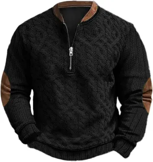 Men's Quarter Zip Pullover Vintage 3D Print Sweatshirt Pullover Long Sleeve Stand Collar Sweater Western Sweatshirts