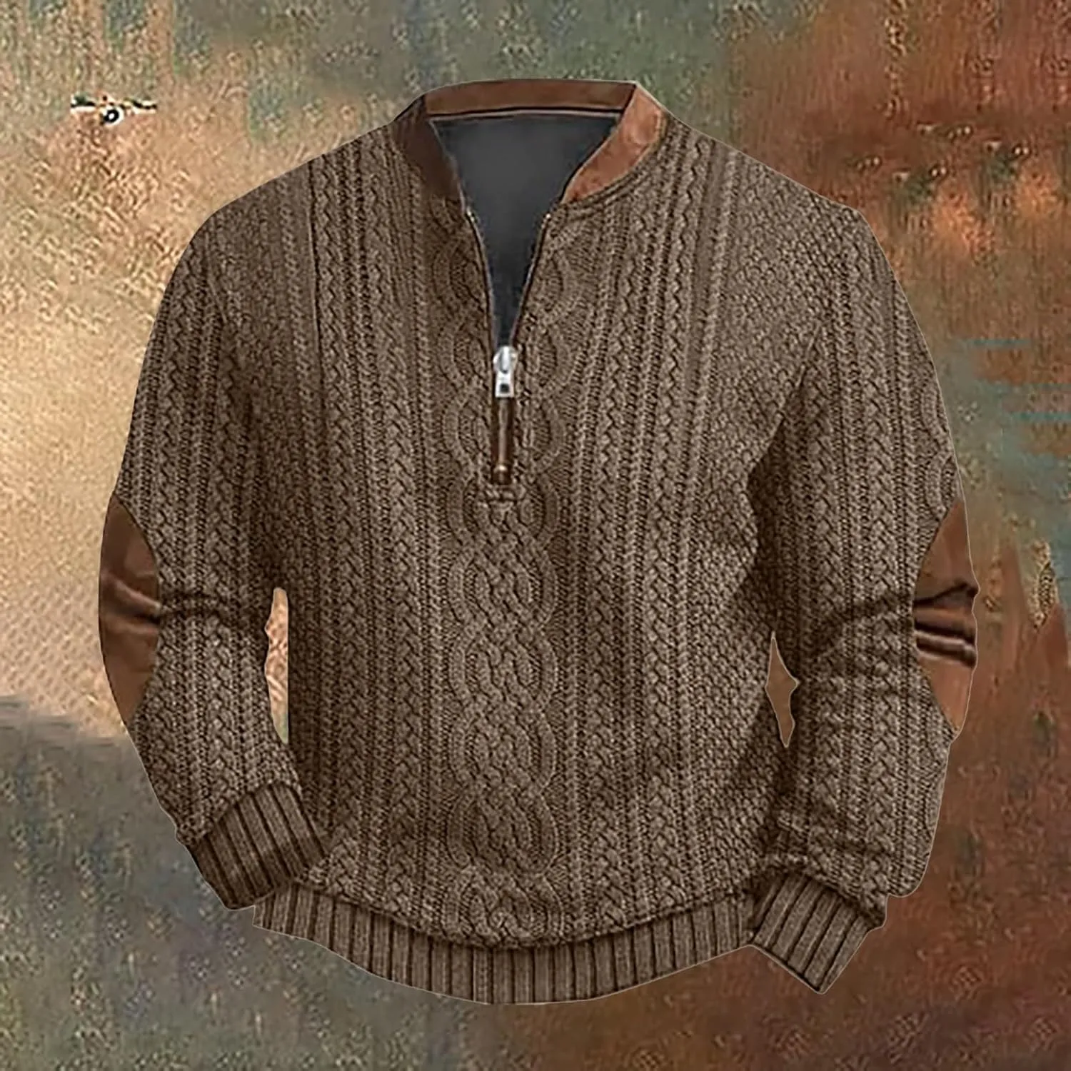 Men's Quarter Zip Pullover Vintage 3D Print Sweatshirt Pullover Long Sleeve Stand Collar Sweater Western Sweatshirts