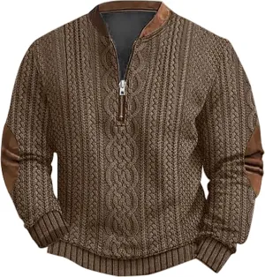 Men's Quarter Zip Pullover Vintage 3D Print Sweatshirt Pullover Long Sleeve Stand Collar Sweater Western Sweatshirts