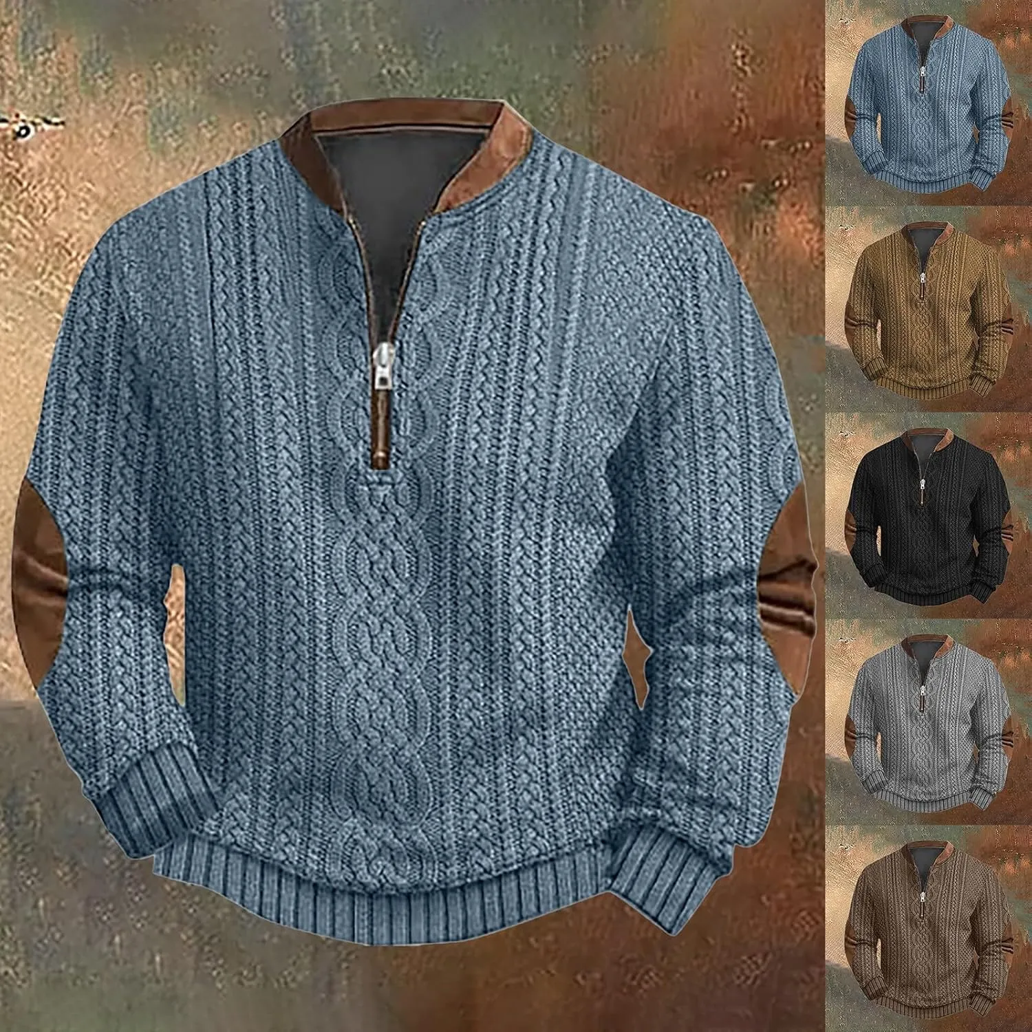 Men's Quarter Zip Pullover Vintage 3D Print Sweatshirt Pullover Long Sleeve Stand Collar Sweater Western Sweatshirts