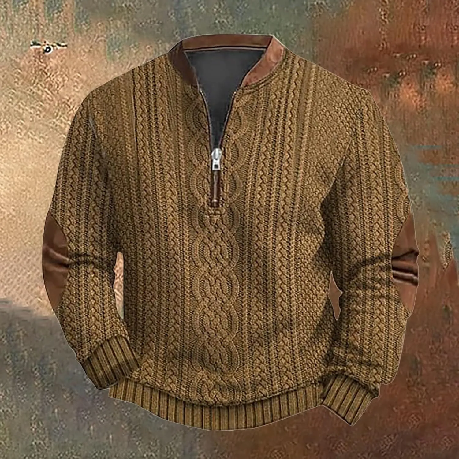 Men's Quarter Zip Pullover Vintage 3D Print Sweatshirt Pullover Long Sleeve Stand Collar Sweater Western Sweatshirts