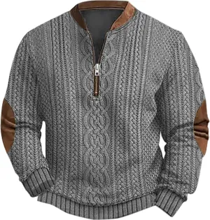 Men's Quarter Zip Pullover Vintage 3D Print Sweatshirt Pullover Long Sleeve Stand Collar Sweater Western Sweatshirts
