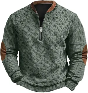 Men's Quarter Zip Pullover Vintage 3D Print Sweatshirt Pullover Long Sleeve Stand Collar Sweater Western Sweatshirts