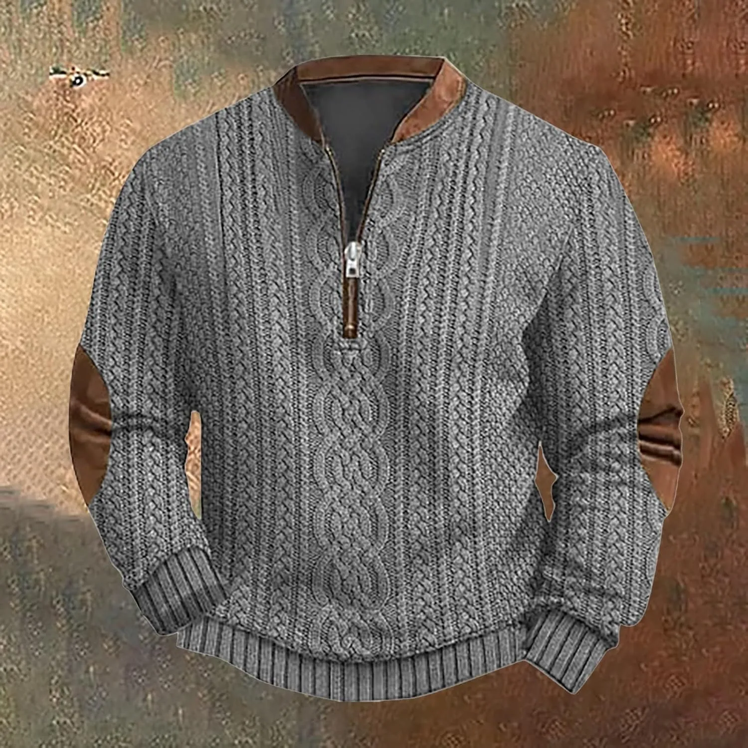 Men's Quarter Zip Pullover Vintage 3D Print Sweatshirt Pullover Long Sleeve Stand Collar Sweater Western Sweatshirts