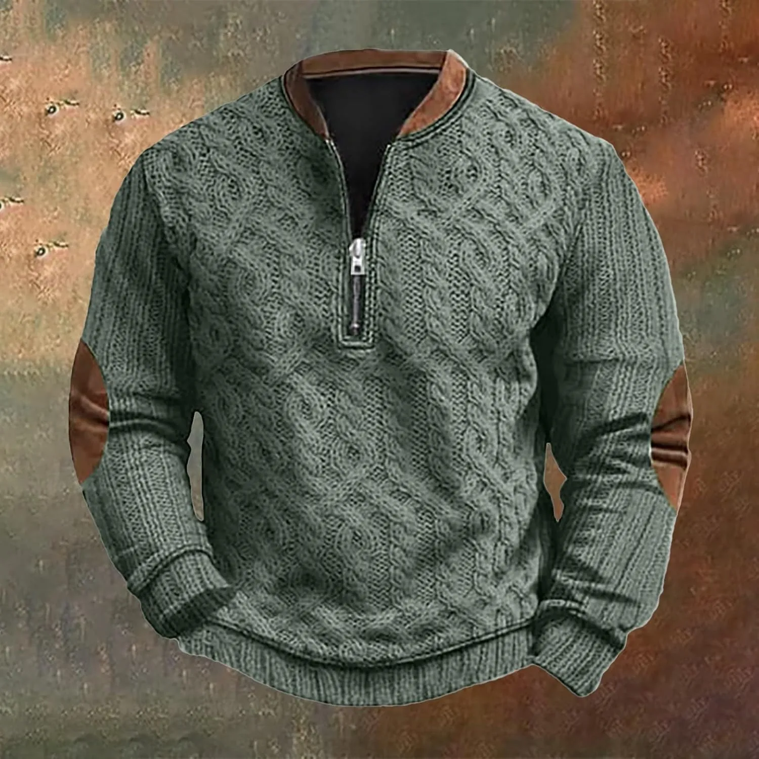 Men's Quarter Zip Pullover Vintage 3D Print Sweatshirt Pullover Long Sleeve Stand Collar Sweater Western Sweatshirts