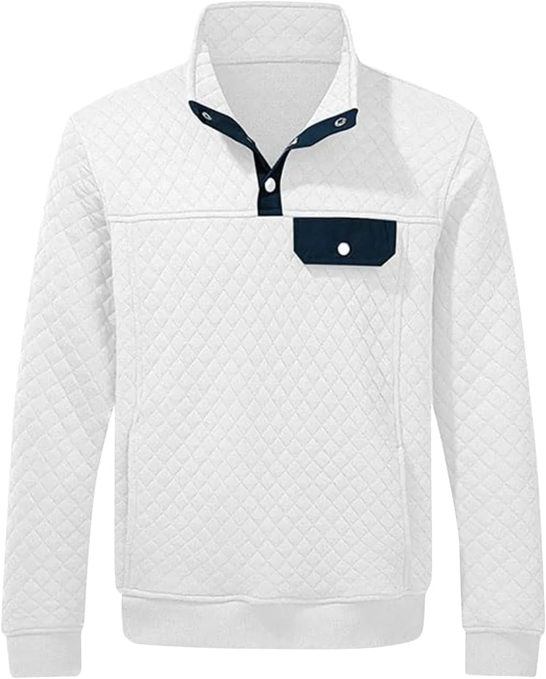 Men's Quilted Sweatshirt Fall Casual Long Sleeve Outdoor Stand Collar Button Pullover Sweatshirts with Pockets