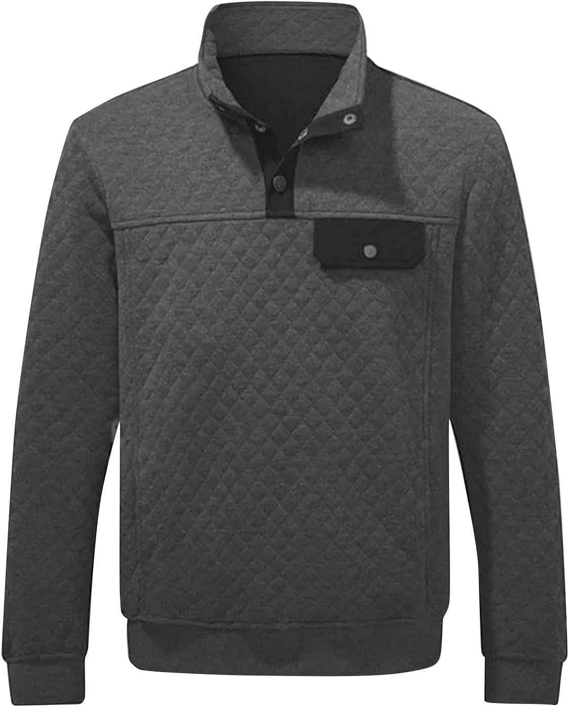 Men's Quilted Sweatshirt Fall Casual Long Sleeve Outdoor Stand Collar Button Pullover Sweatshirts with Pockets