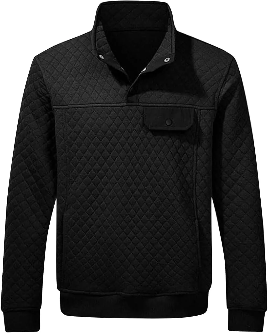 Men's Quilted Sweatshirt Fall Casual Long Sleeve Outdoor Stand Collar Button Pullover Sweatshirts with Pockets