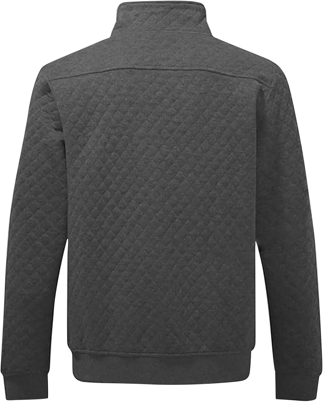 Men's Quilted Sweatshirt Fall Casual Long Sleeve Outdoor Stand Collar Button Pullover Sweatshirts with Pockets
