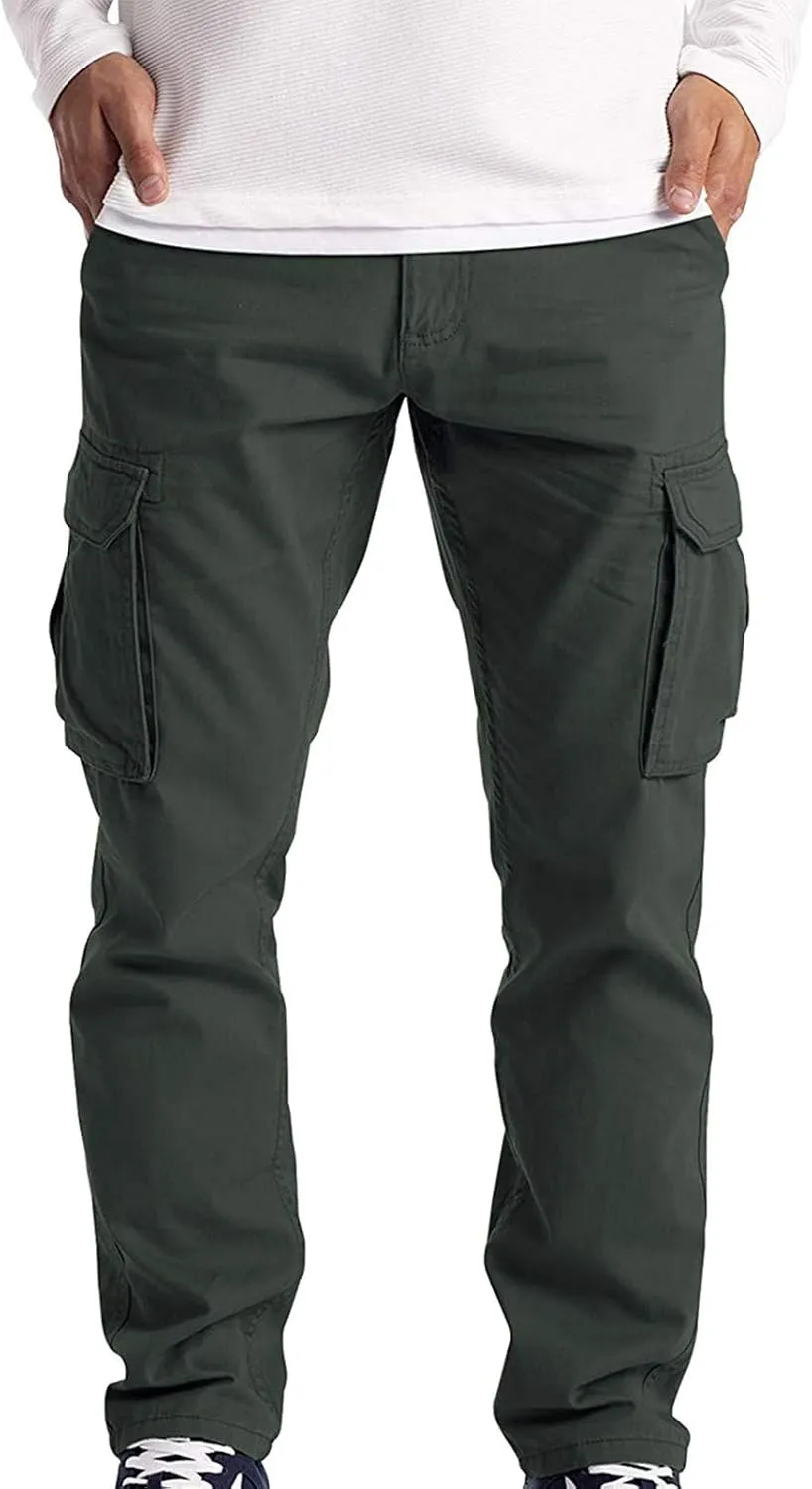 Mens Relaxed-Fit Cargo Pants Multi Pocket Stretch Elastic Waist Drawstring Combat Work Joggers Sweatpants Plus Size