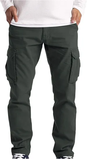 Mens Relaxed-Fit Cargo Pants Multi Pocket Stretch Elastic Waist Drawstring Combat Work Joggers Sweatpants Plus Size
