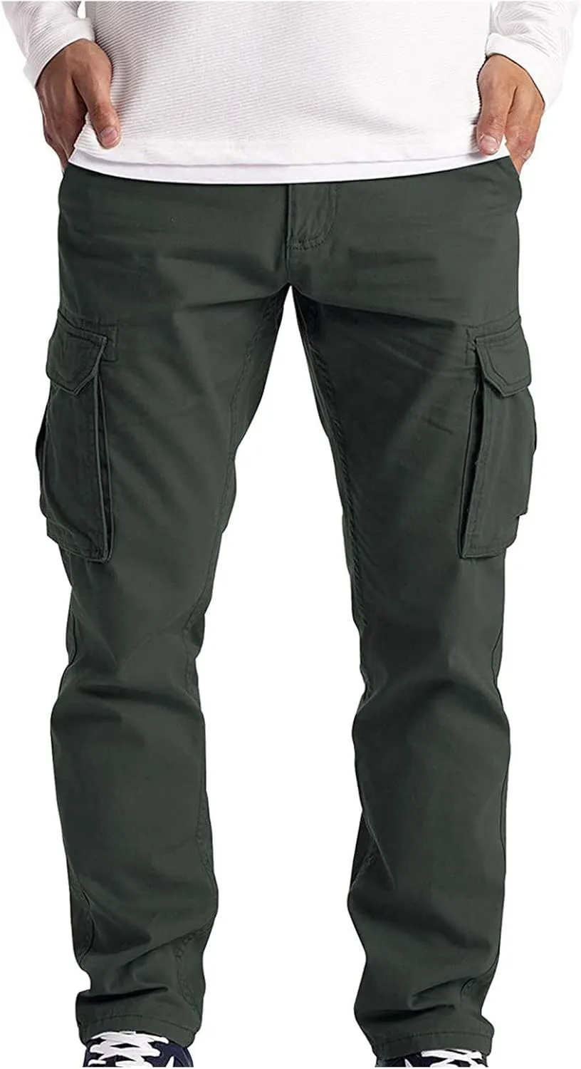 Mens Relaxed-Fit Cargo Pants Multi Pocket Stretch Elastic Waist Drawstring Combat Work Joggers Sweatpants Plus Size