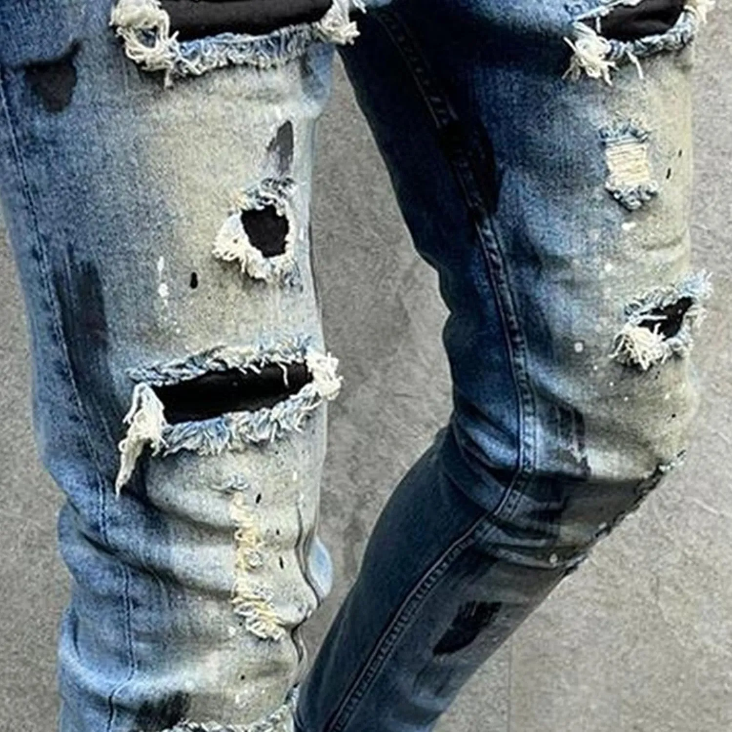 Men's Ripped Skinny Outdoor Jeans Casual Distressed Tapered Denim Pants Classic Vintage Biker Jeans Trouser