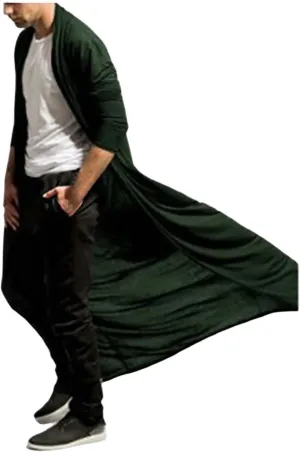 Men's Ruffle Shawl Collar Cardigan Long Length Trench Coat Lightweight Open Front Drape Cape Overcoat Big&Tall