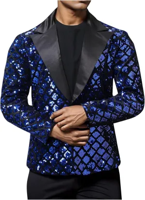 Men's Sequin Shiny Blazers Notched Lapel One Button Suit Jacket Slim Fit Tuxedo Sport Coats Jackets for Wedding Party