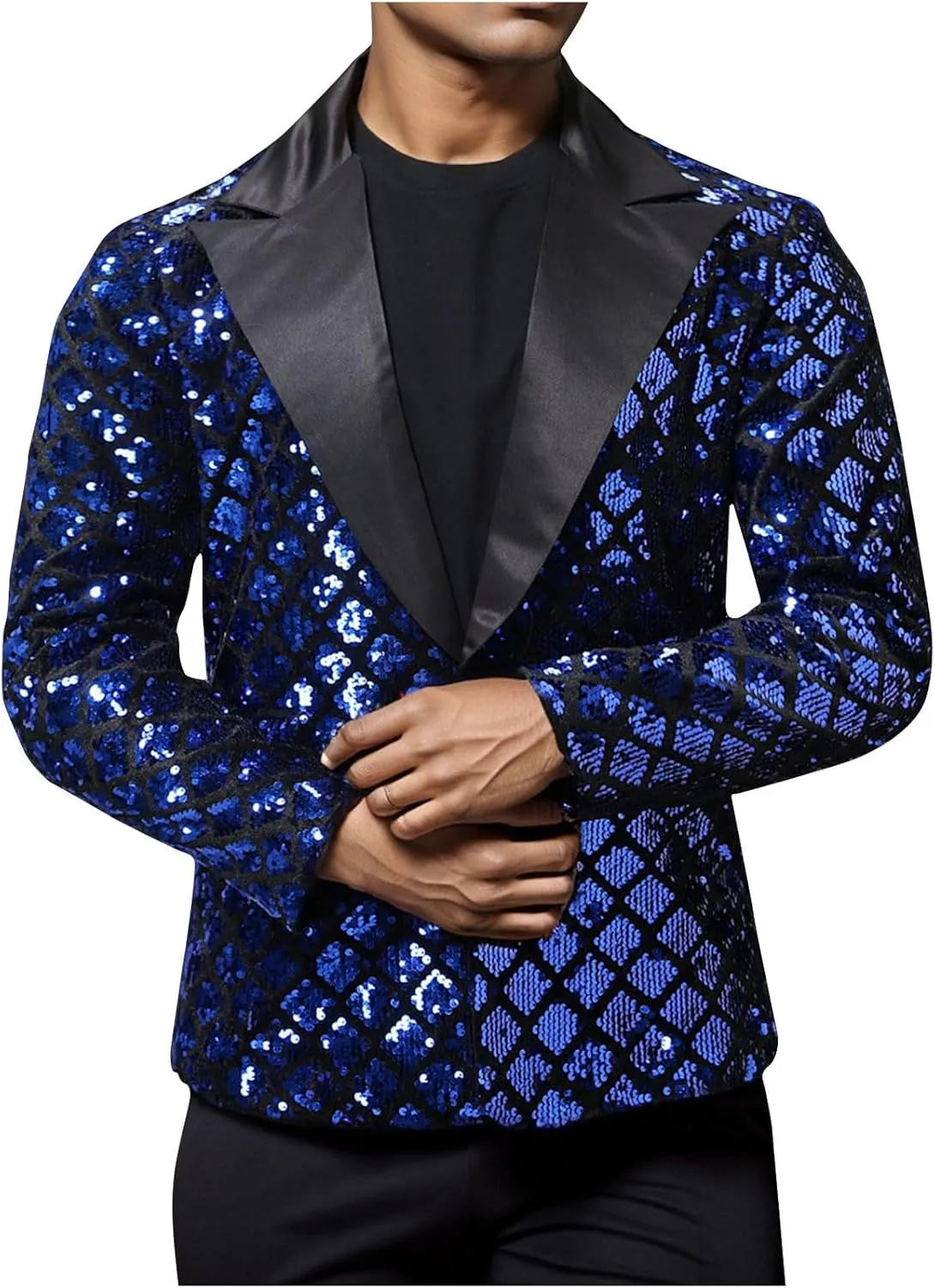 Men's Sequin Shiny Blazers Notched Lapel One Button Suit Jacket Slim Fit Tuxedo Sport Coats Jackets for Wedding Party