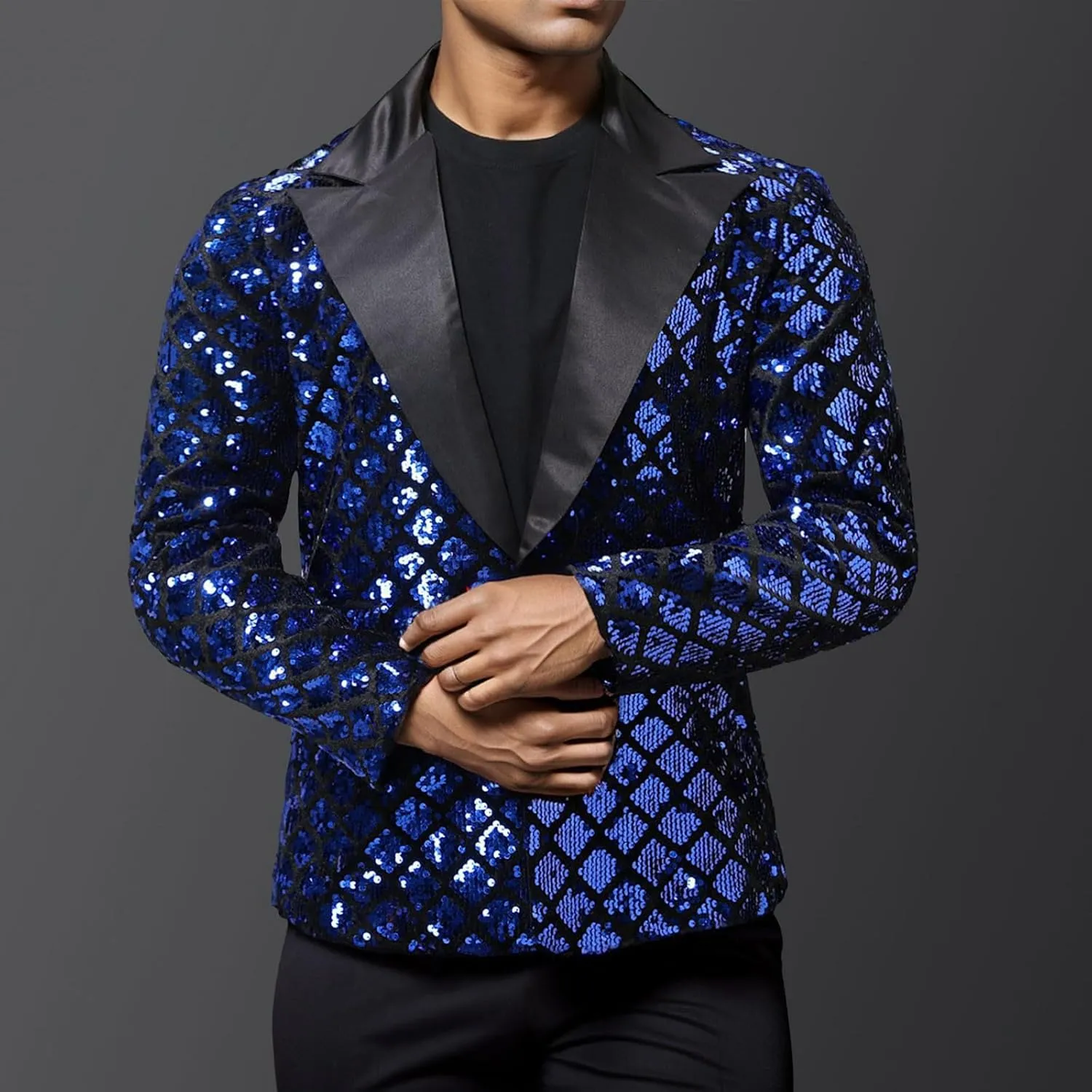 Men's Sequin Shiny Blazers Notched Lapel One Button Suit Jacket Slim Fit Tuxedo Sport Coats Jackets for Wedding Party