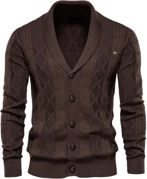 Mens Shawl Collar Cardigan Sweater Casual Cable Knit Button Down Winter Chunky Ribbed Knit Sweaters