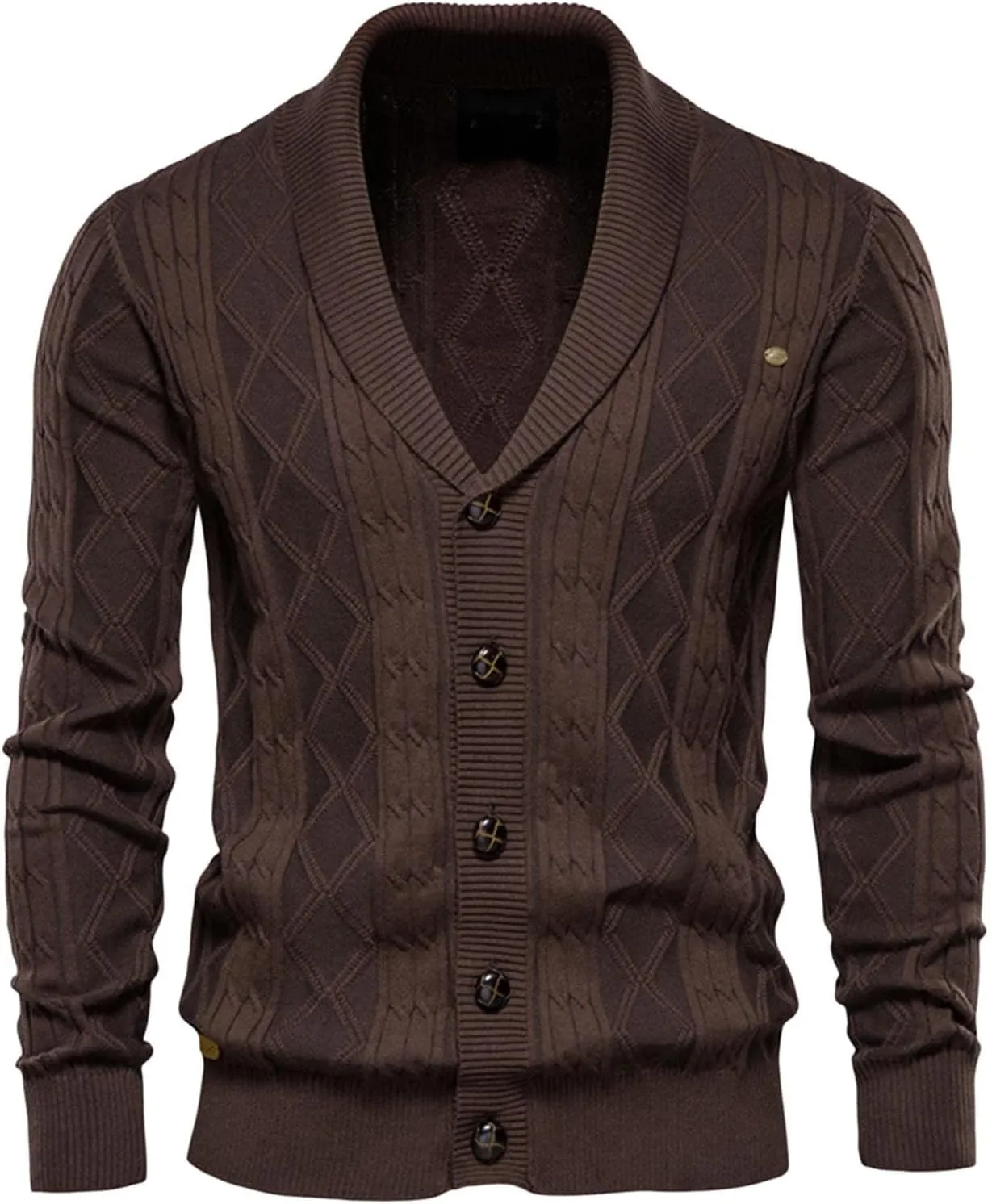 Mens Shawl Collar Cardigan Sweater Casual Cable Knit Button Down Winter Chunky Ribbed Knit Sweaters
