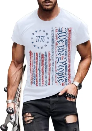 Mens Shirts Casual Short Sleeve Flag T Shirts Fashion Graphic Tee Top