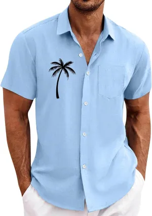 Men's Short Sleeve Button Up Hawaiian Shirt 1950s Vintage Tropical Palm Holiday Beach Shirts Lightweight Quick Dry Top