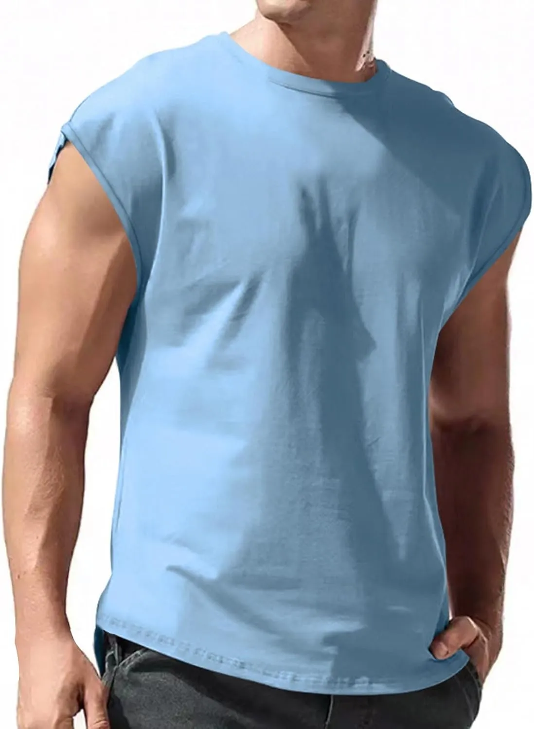 Men's Sleeveless Tank Tops Bodybuilding Gym Workout Cut Off Muscle Shirts Casual Acid Wash Cotton Beach Tee Shirt