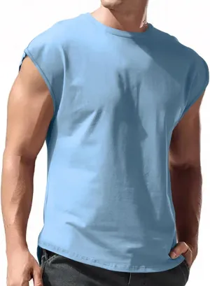 Men's Sleeveless Tank Tops Bodybuilding Gym Workout Cut Off Muscle Shirts Casual Acid Wash Cotton Beach Tee Shirt