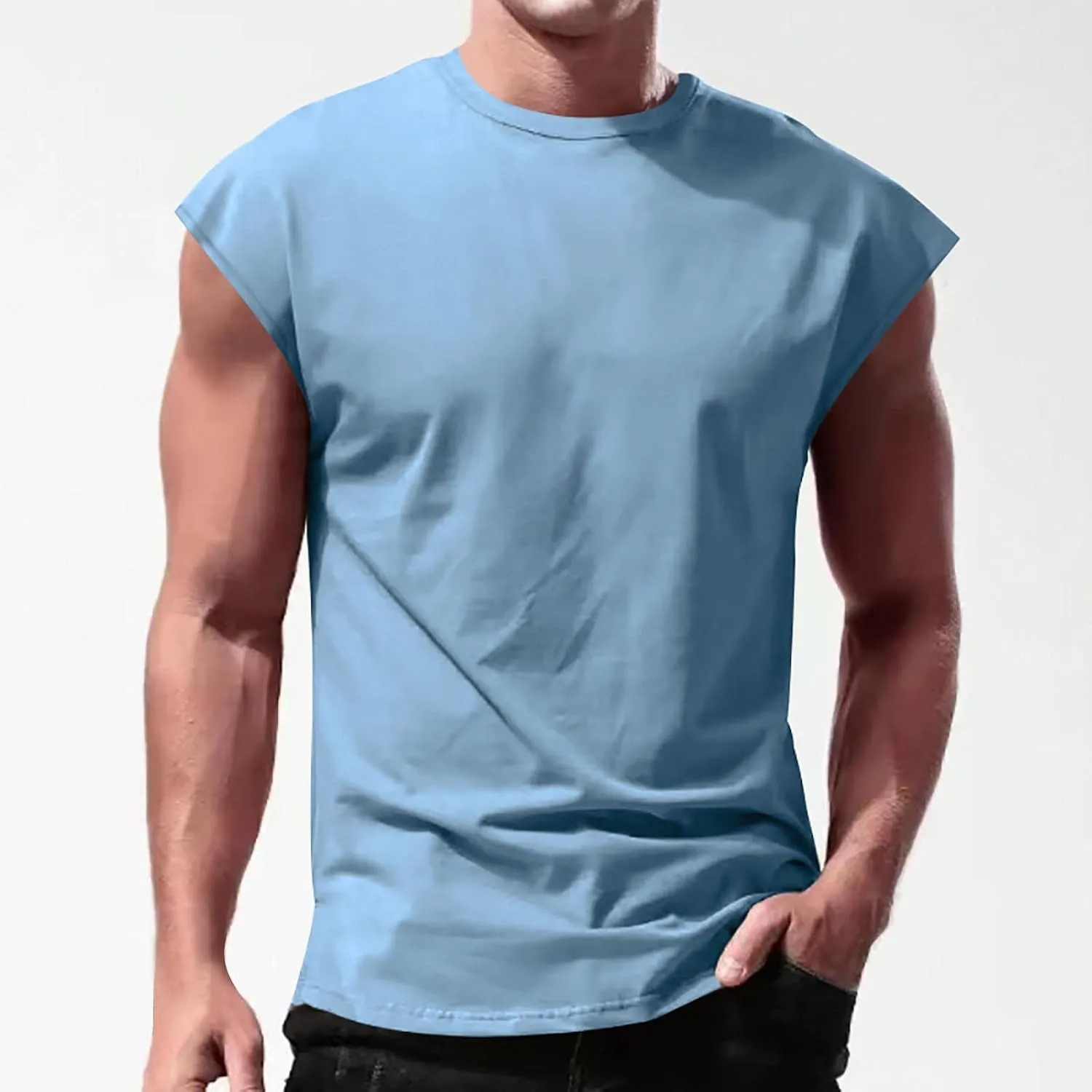 Men's Sleeveless Tank Tops Bodybuilding Gym Workout Cut Off Muscle Shirts Casual Acid Wash Cotton Beach Tee Shirt