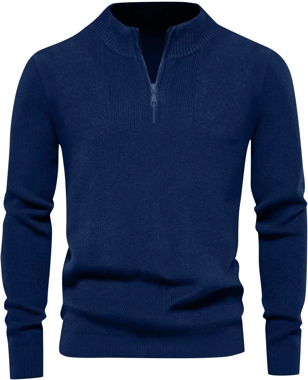 Men's Soft Sweaters Quarter Zip Pullover Sweatshirt Mock Neck Polo Sweater Casual Pullover Sweater with Ribbing Edge