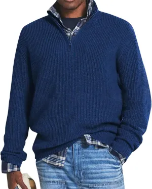 Men's Soft Sweaters Quarter Zip Pullover Sweatshirt Mock Neck Polo Sweater Casual Pullover Sweater with Ribbing Edge