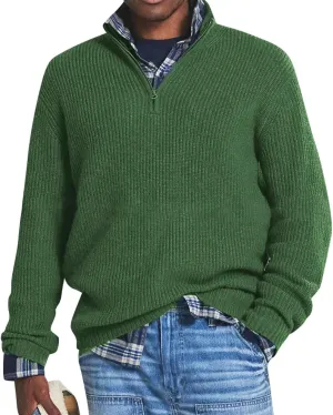 Men's Soft Sweaters Quarter Zip Pullover Sweatshirt Mock Neck Polo Sweater Casual Pullover Sweater with Ribbing Edge