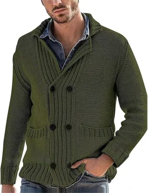 Mens Stand Collar Cardigan Sweaters Long Sleeve Knit Casual Textured Sweaters Button Down Knit Overcoat