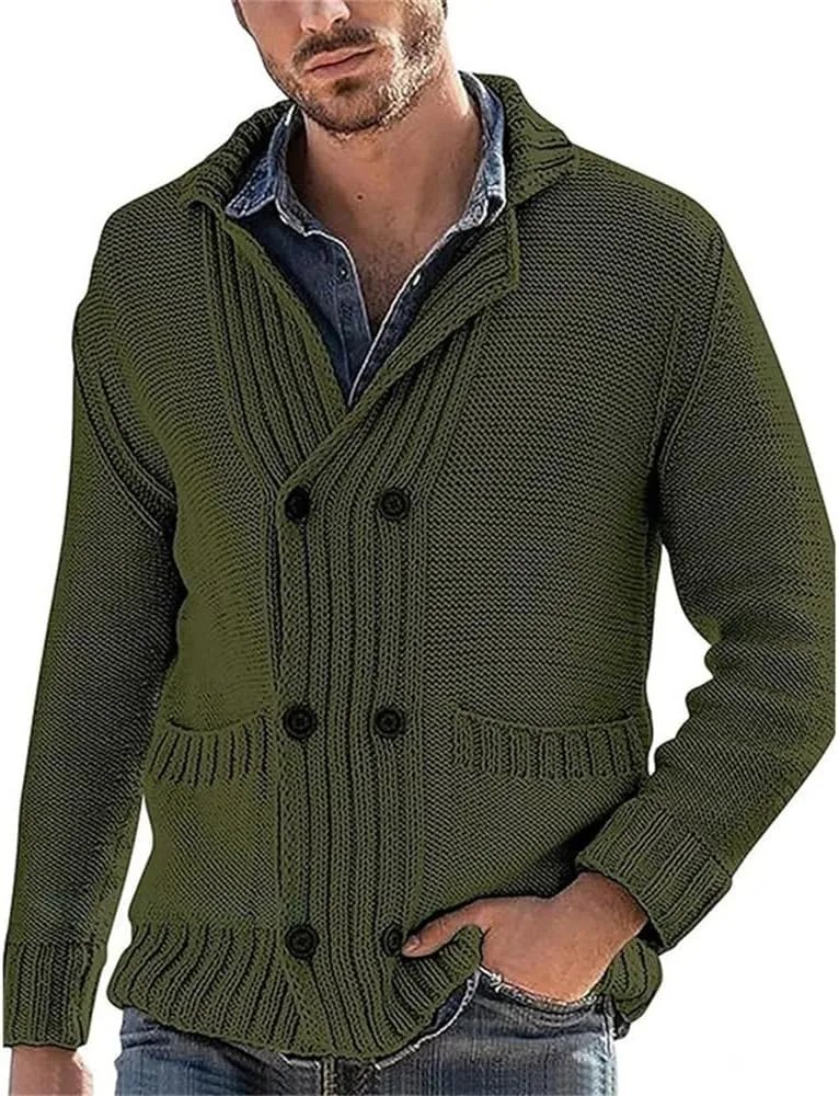Mens Stand Collar Cardigan Sweaters Long Sleeve Knit Casual Textured Sweaters Button Down Knit Overcoat