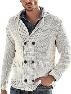 Mens Stand Collar Cardigan Sweaters Long Sleeve Knit Casual Textured Sweaters Button Down Knit Overcoat