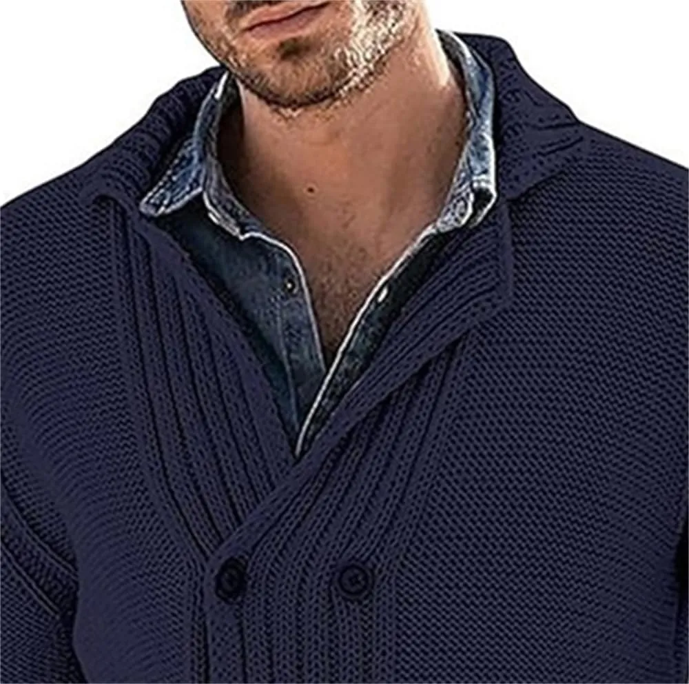 Mens Stand Collar Cardigan Sweaters Long Sleeve Knit Casual Textured Sweaters Button Down Knit Overcoat