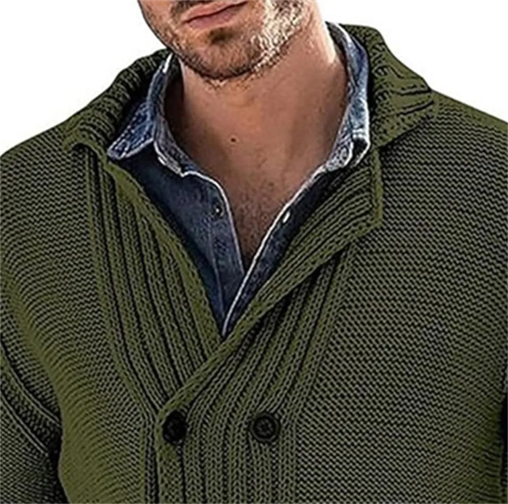 Mens Stand Collar Cardigan Sweaters Long Sleeve Knit Casual Textured Sweaters Button Down Knit Overcoat