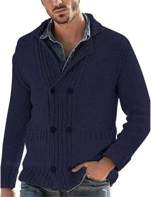 Mens Stand Collar Cardigan Sweaters Long Sleeve Knit Casual Textured Sweaters Button Down Knit Overcoat