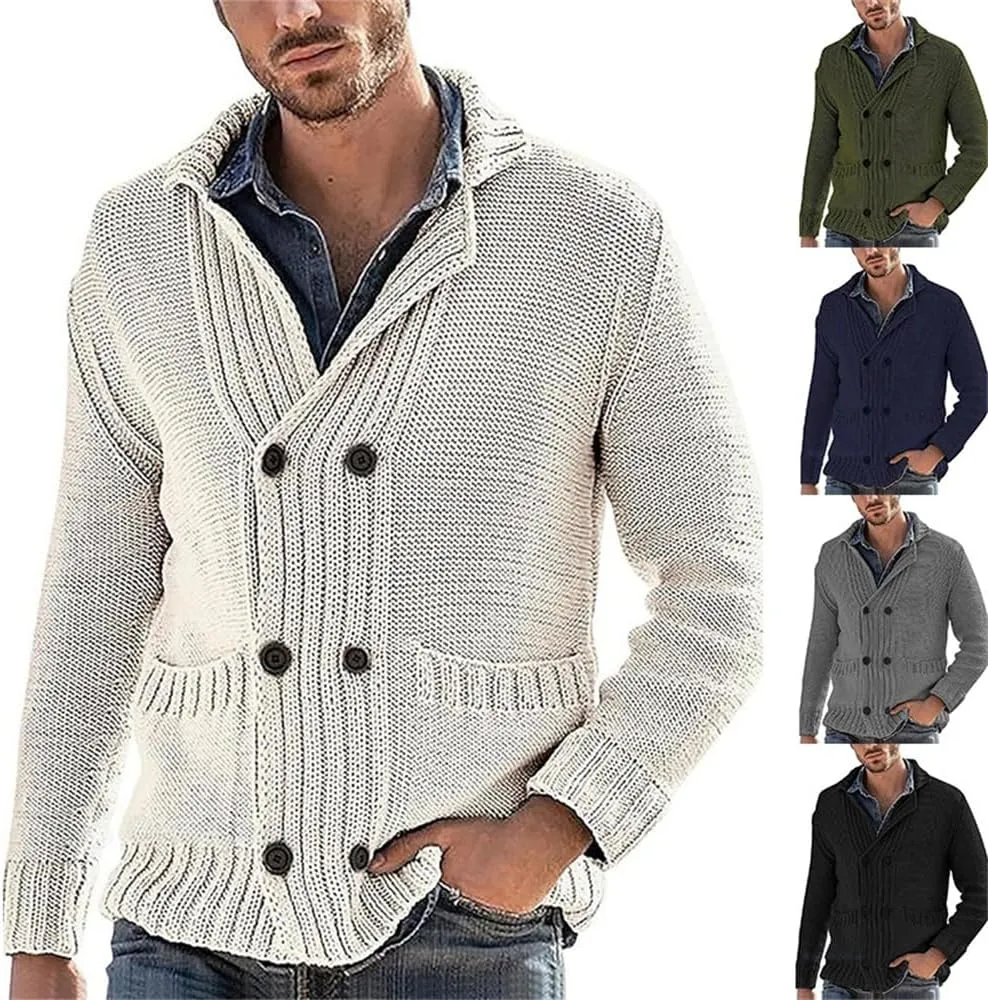 Mens Stand Collar Cardigan Sweaters Long Sleeve Knit Casual Textured Sweaters Button Down Knit Overcoat