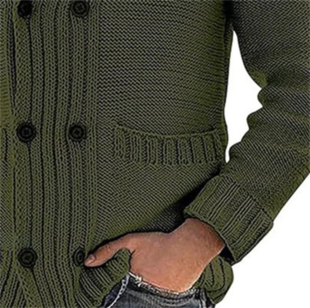 Mens Stand Collar Cardigan Sweaters Long Sleeve Knit Casual Textured Sweaters Button Down Knit Overcoat