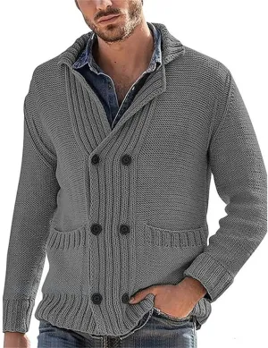 Mens Stand Collar Cardigan Sweaters Long Sleeve Knit Casual Textured Sweaters Button Down Knit Overcoat