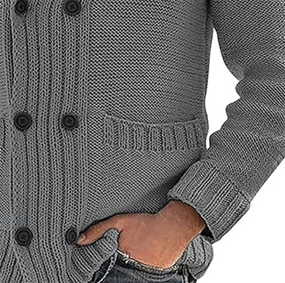 Mens Stand Collar Cardigan Sweaters Long Sleeve Knit Casual Textured Sweaters Button Down Knit Overcoat