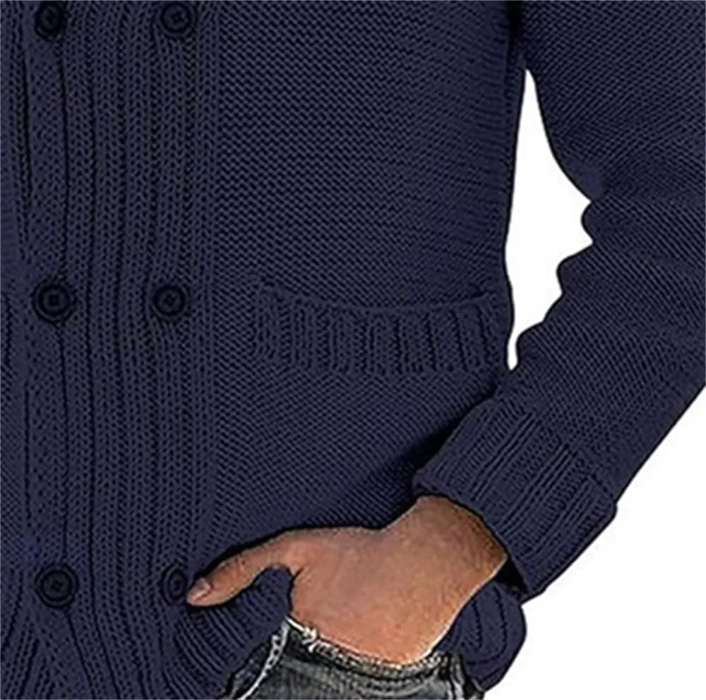 Mens Stand Collar Cardigan Sweaters Long Sleeve Knit Casual Textured Sweaters Button Down Knit Overcoat