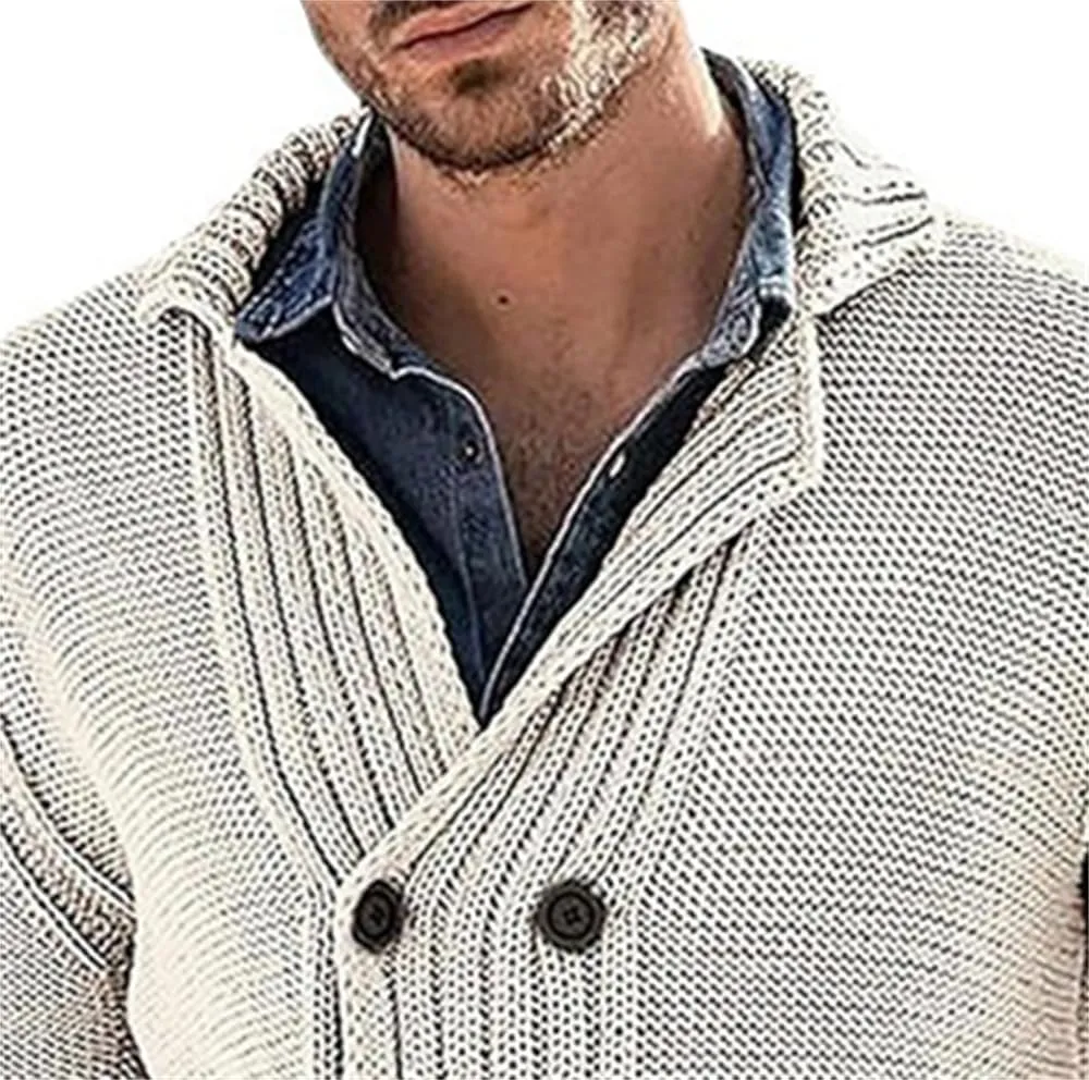 Mens Stand Collar Cardigan Sweaters Long Sleeve Knit Casual Textured Sweaters Button Down Knit Overcoat